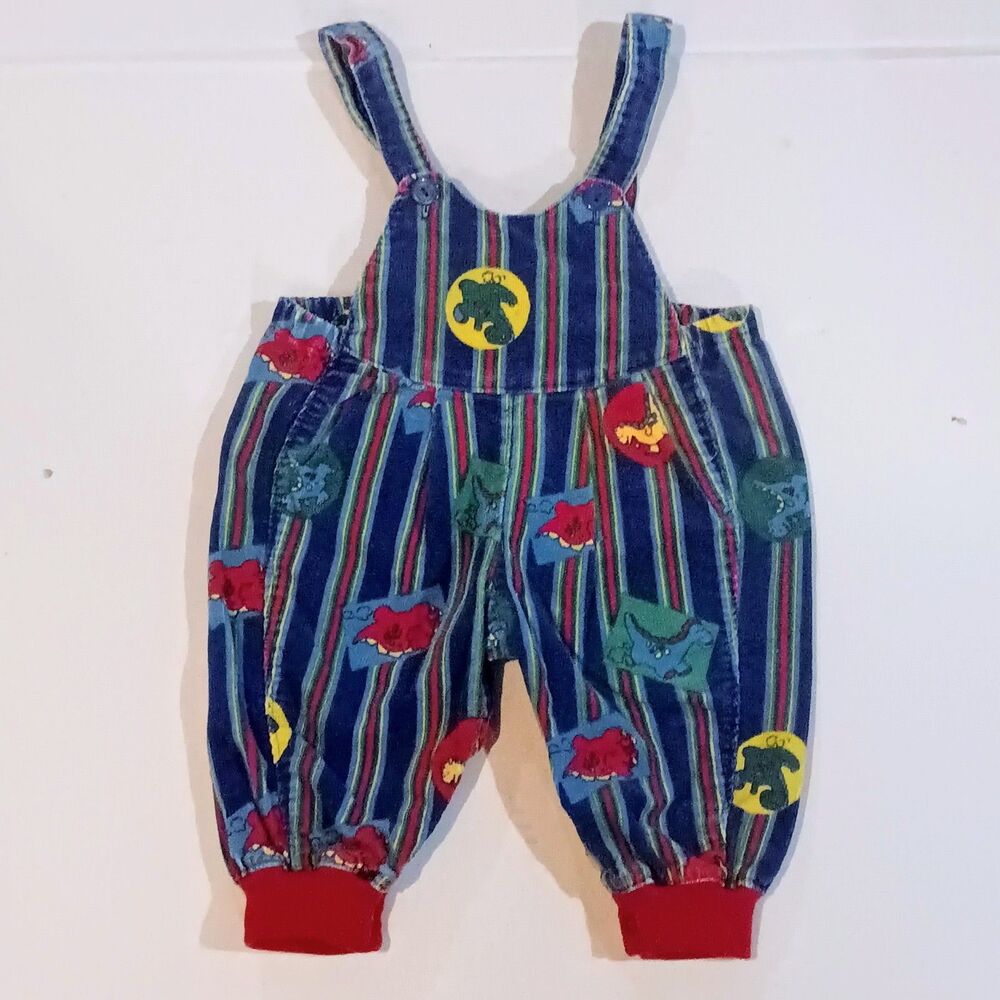 Vintage Healthtex Dinosaur Corduroy Jogger Overalls-Size 3-6 Months-Snap Crotch